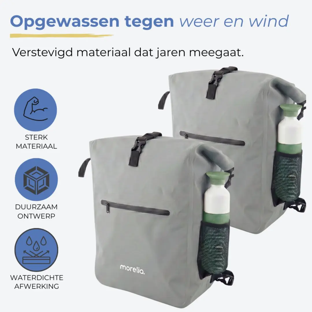 Morelia Fietstas Set Sage Green - 56L - 2x28L + Laptoptas & Achterlicht