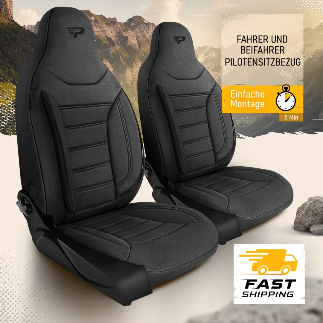 Panda Camperstoelhoezen Renault Master IV - Jacquard Zwart - 2 Stuks