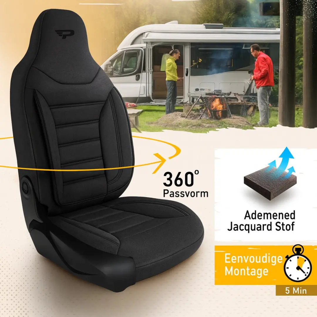 Panda Camperstoelhoezen Renault Master IV - Jacquard Zwart - 2 Stuks