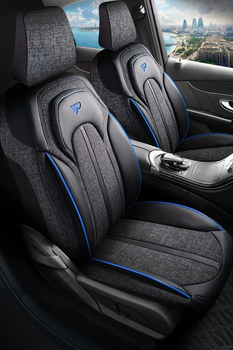 Panda Rover 100-Serie Stoelhoezen Sevilla Antraciet/Blauw - Voorstoelenset