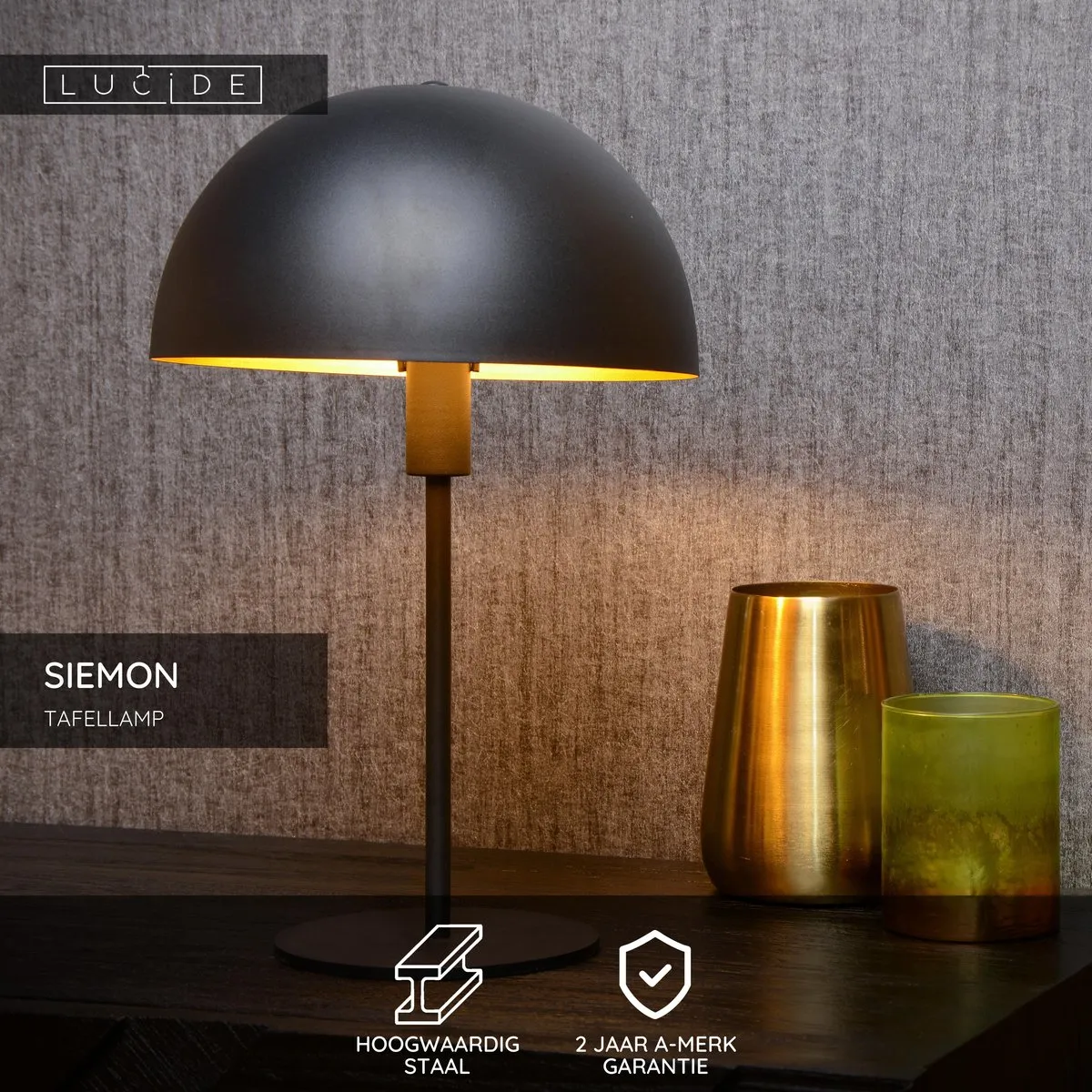 Lucide Siemon Tafellamp Ø25cm - 1xE14 - Zwart