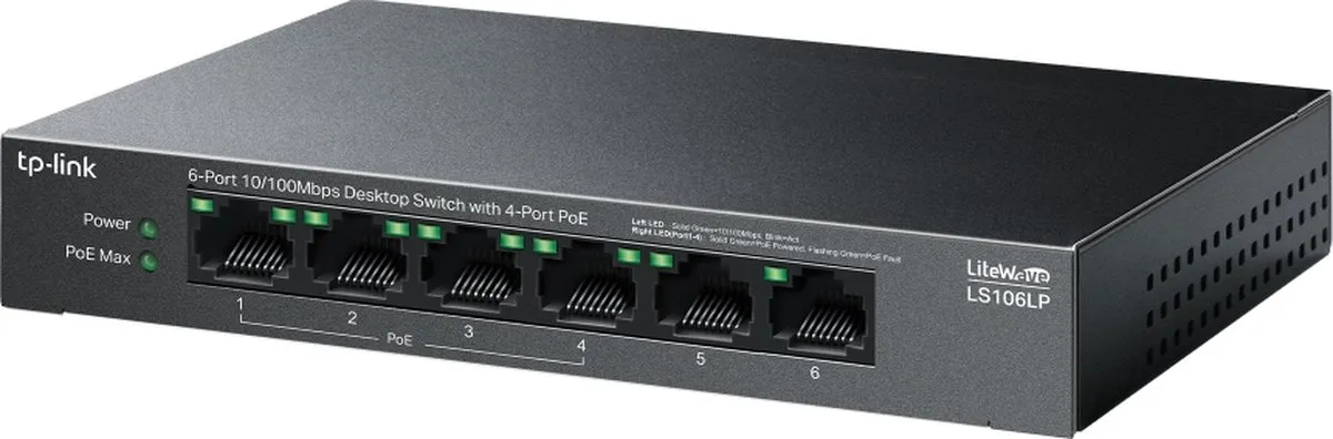 TP-Link LiteWave LS106LP Netwerkswitch - 6 PoE-poorten - 1.2 Gbps