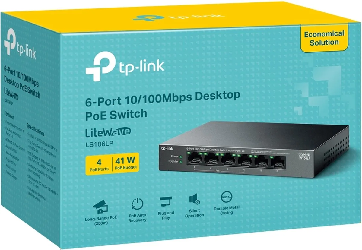 TP-Link LiteWave LS106LP Netwerkswitch - 6 PoE-poorten - 1.2 Gbps