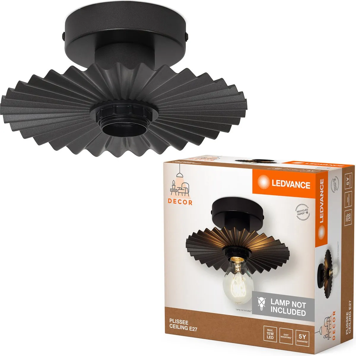 LEDVANCE Decor Plissee Ceiling E27 Donkergrijs