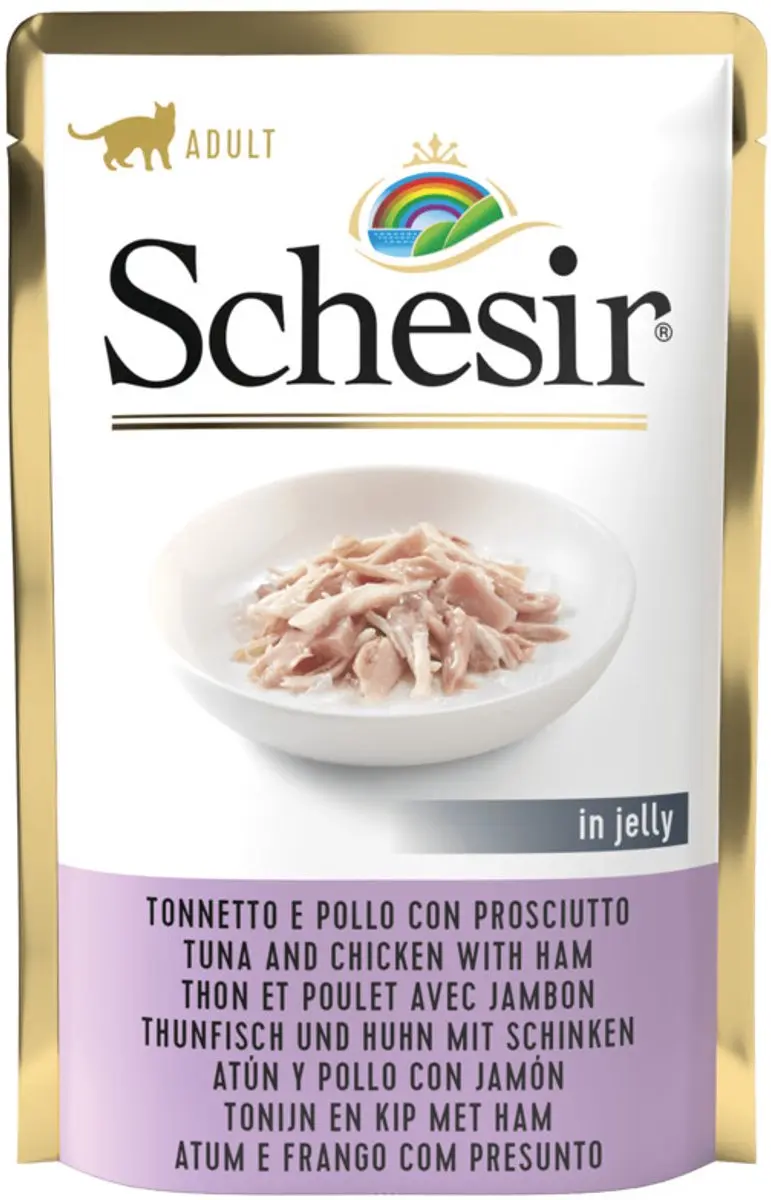 Schesir Tonijn Kip Ham in Gelei Natvoer Kat - 12x85g