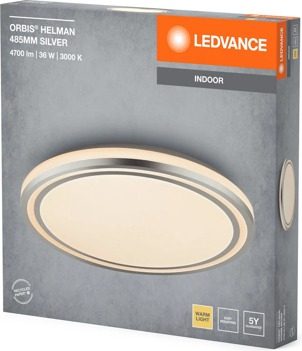 LEDVANCE ORBIS Helman Plafondlamp 36W 2500lm - 485mm - Zilver