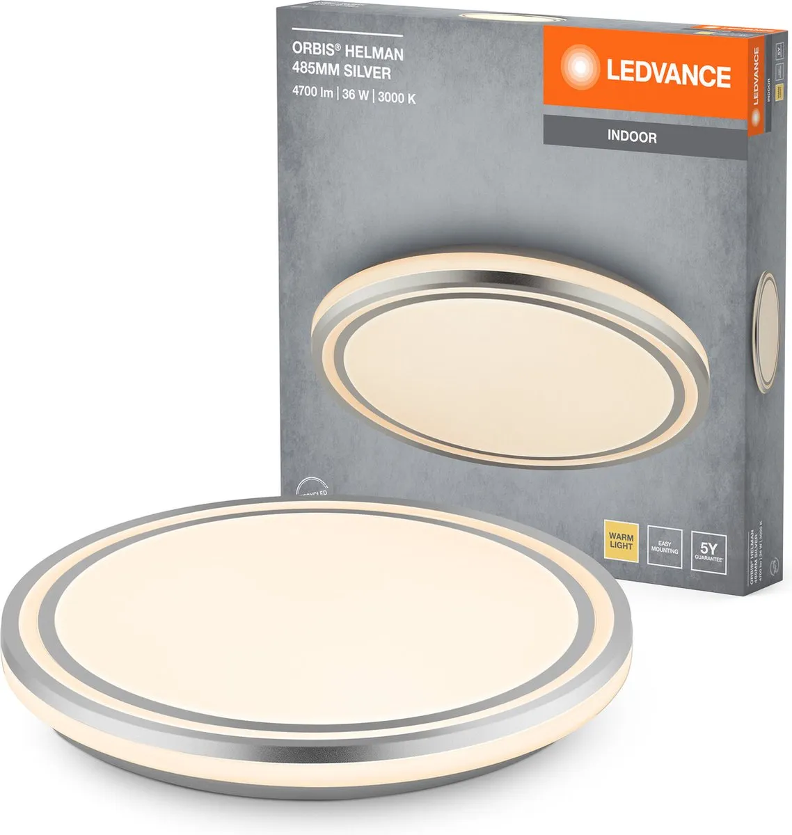LEDVANCE ORBIS Helman Plafondlamp 36W 2500lm - 485mm - Zilver