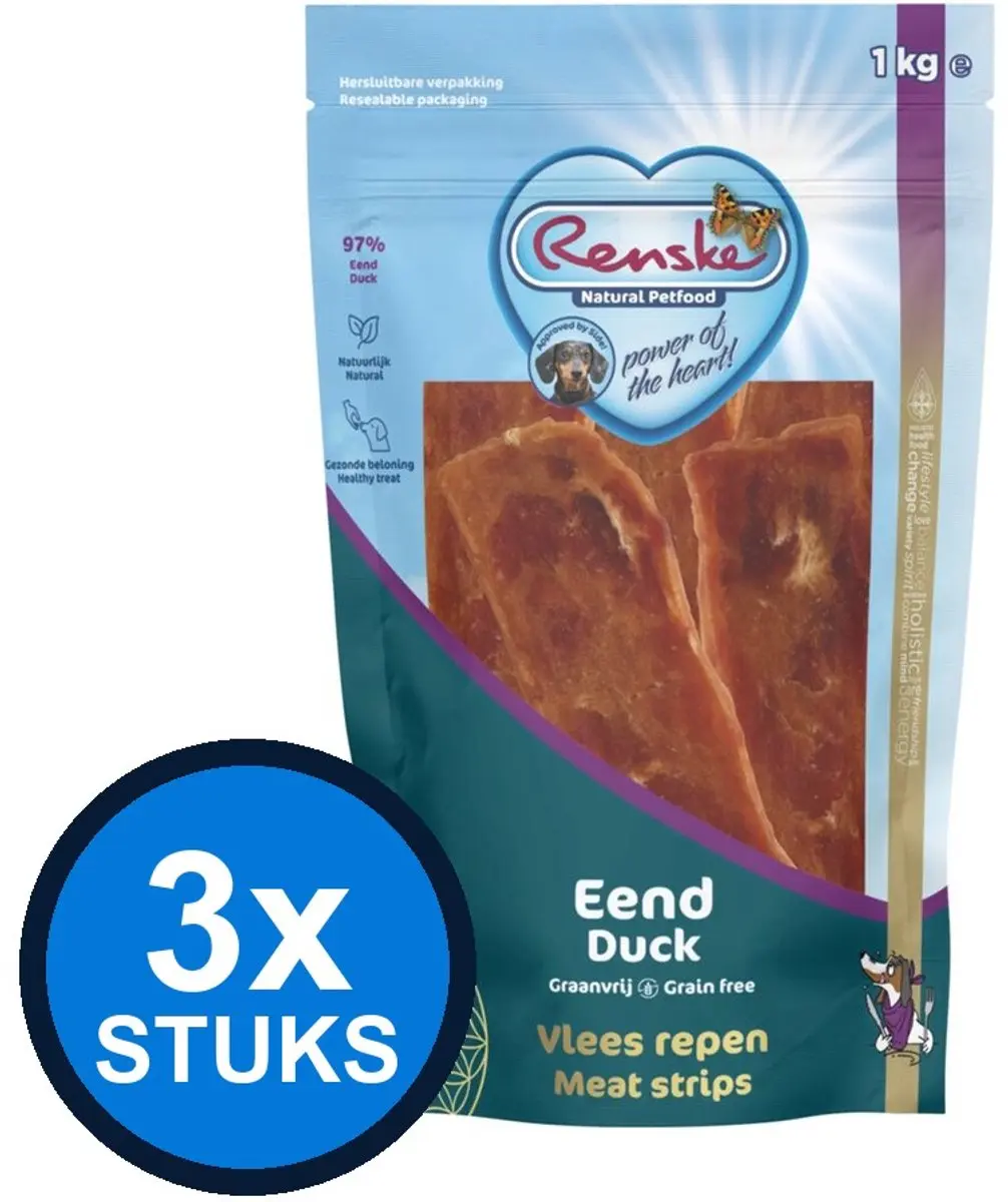 Renske Gezonde Beloning Vleesstrip Eend 1kg