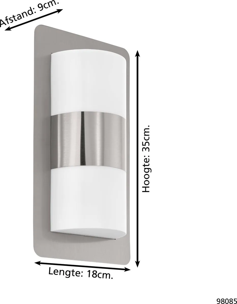 Eglo 98085 Buitenverlichting Muur - 2x Warm Wit LED 10W - Ø18cm RVS - afbeelding 6 van 6