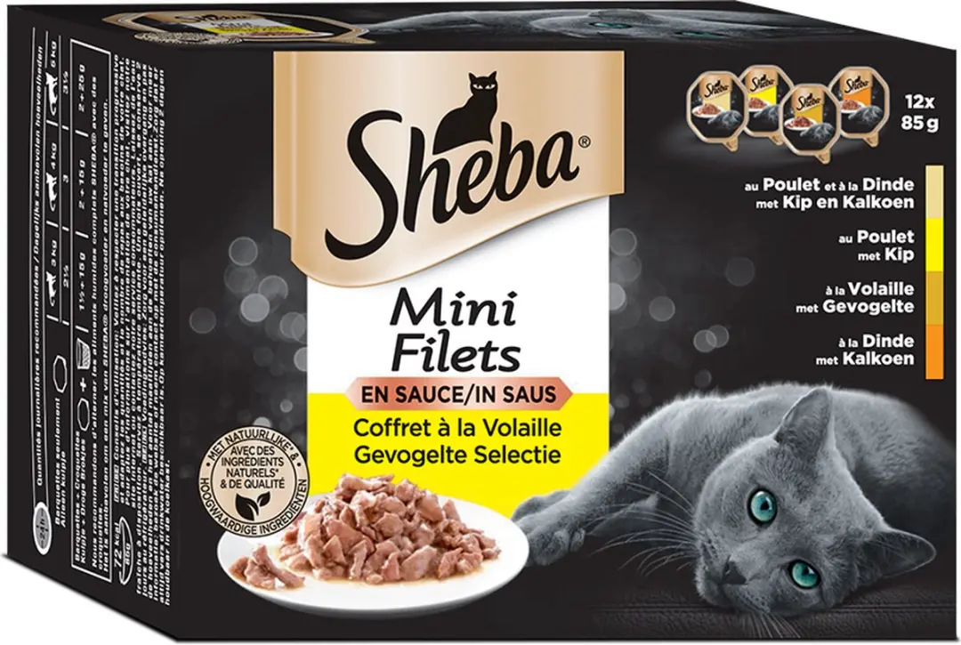 Sheba Mini Filets in Saus Gevogelte Kattenvoer 72 Stuks