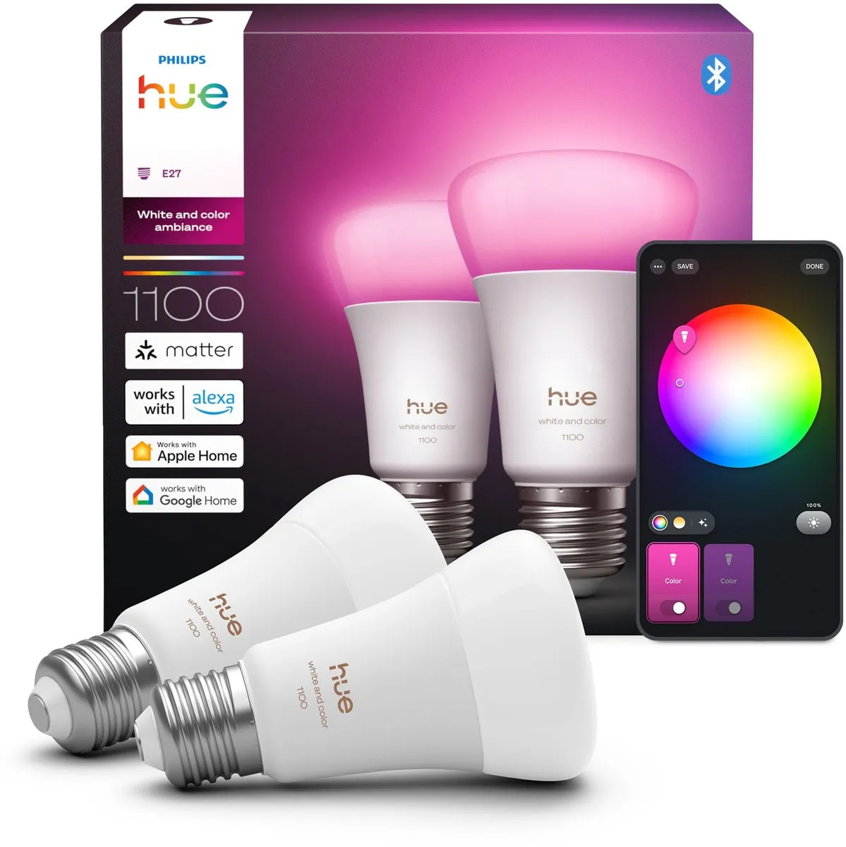 Philips Hue Slimme LED A67 RGBW E27 - 2 Stuks - Mat Glas