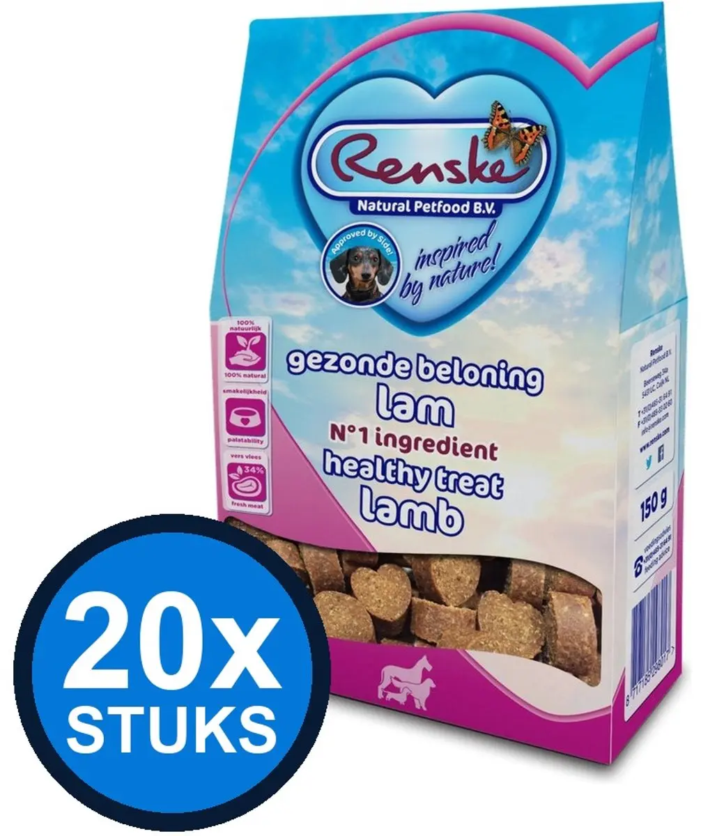Renske Gezonde Beloning Hartjes Hond Lam 150g