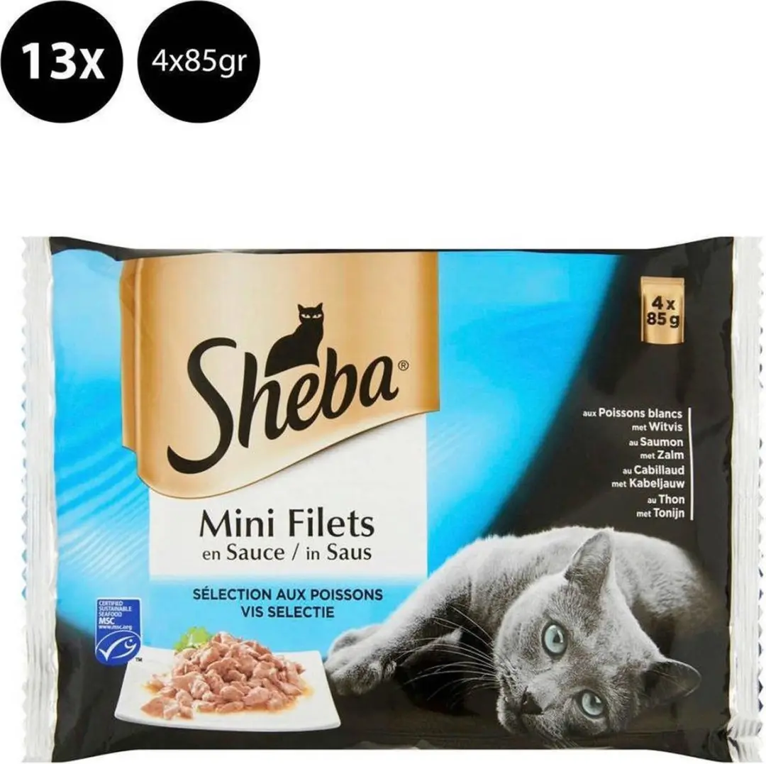 Sheba Mini Filets in Saus - 52 Stuks (13x4x85g)