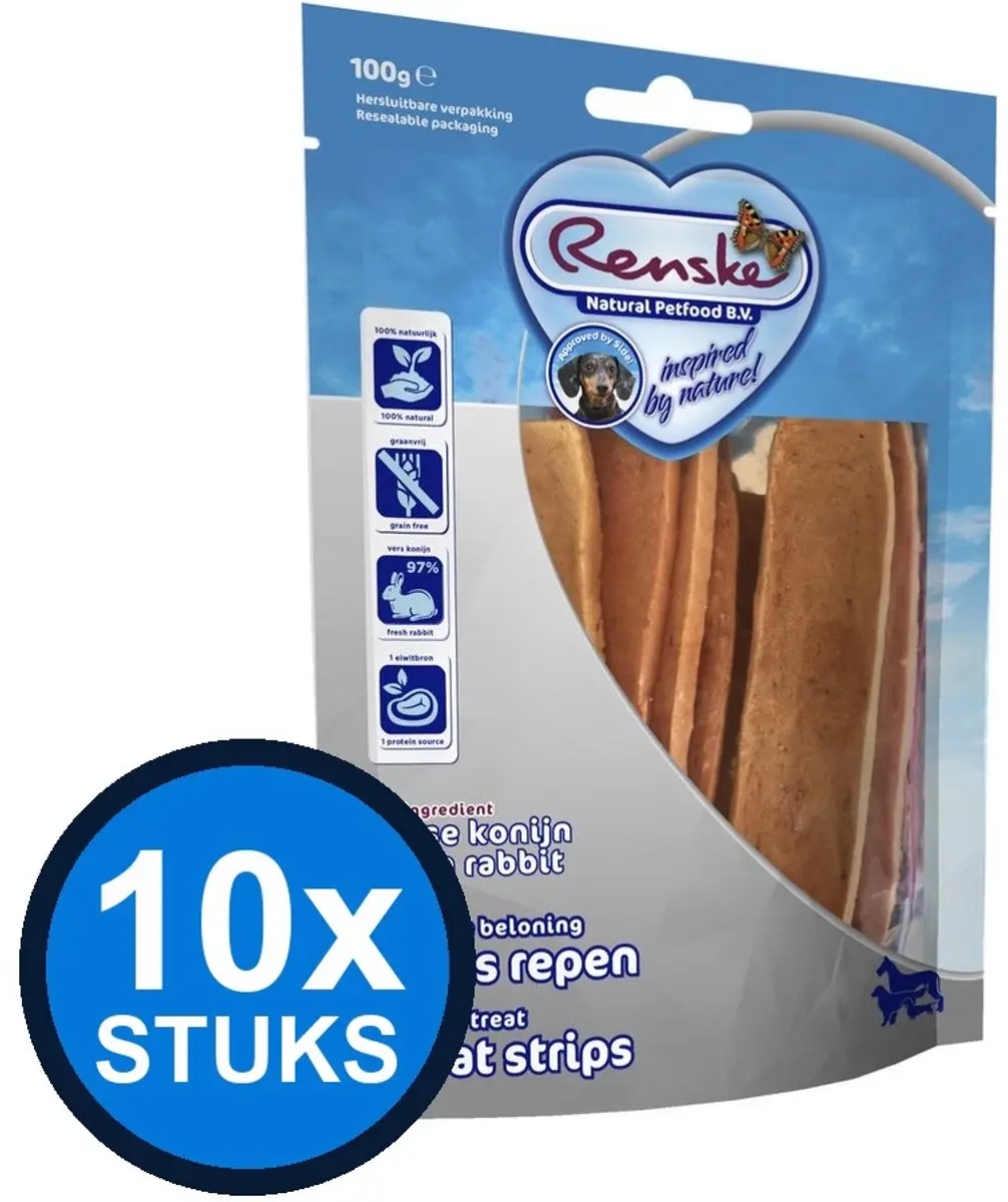 Renske Gezonde Beloning Vleesrepen Hond/Konijn 100g