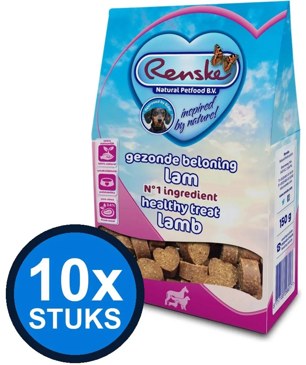 Renske Gezonde Beloning Hartjes Hond Lam 150g