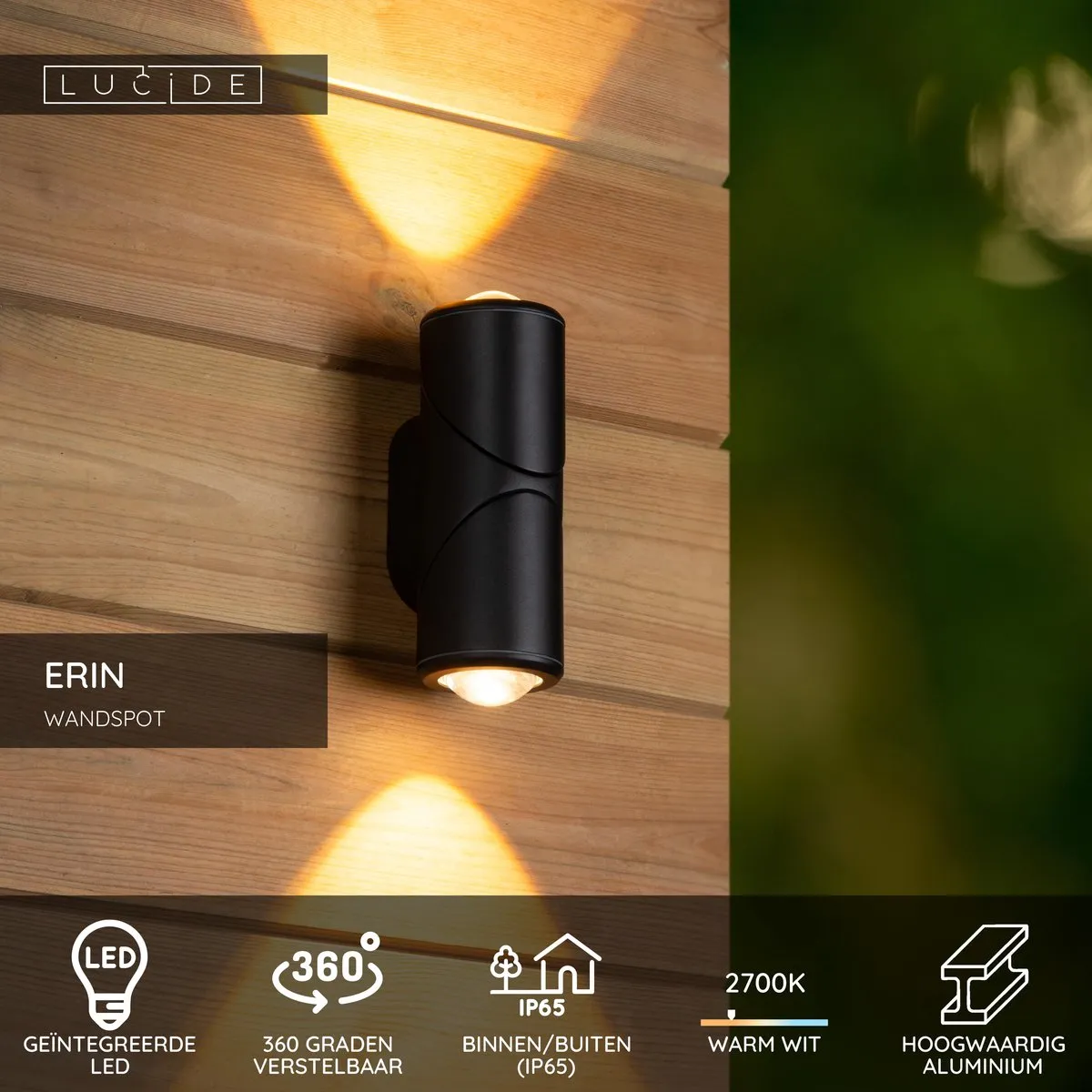 Lucide ERIN Wandspot LED 10W IP65 - Zwart