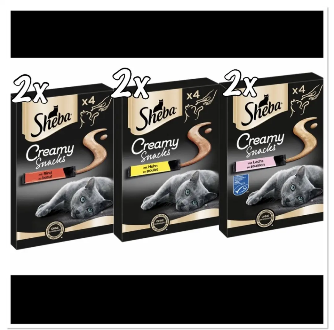 Sheba creamy snacks mix ( 2x kip, zalm en rund)