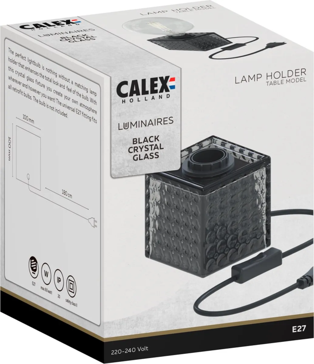 Calex Tafellamp Glas Vierkant E27 - Zwart