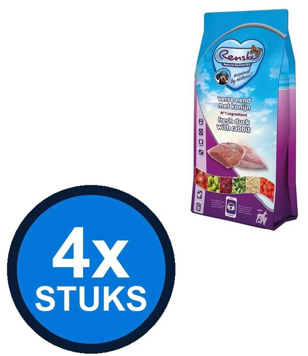 Renske Super Premium Droogvoer Hond Adult Eend & Konijn 2kg