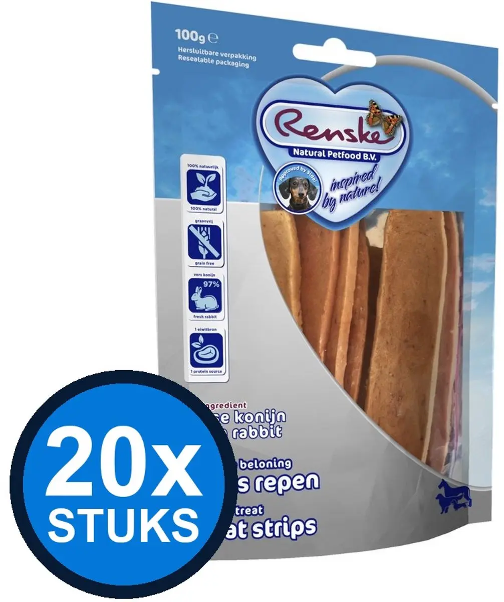 Renske Gezonde Beloning Vleesrepen Hond 100g