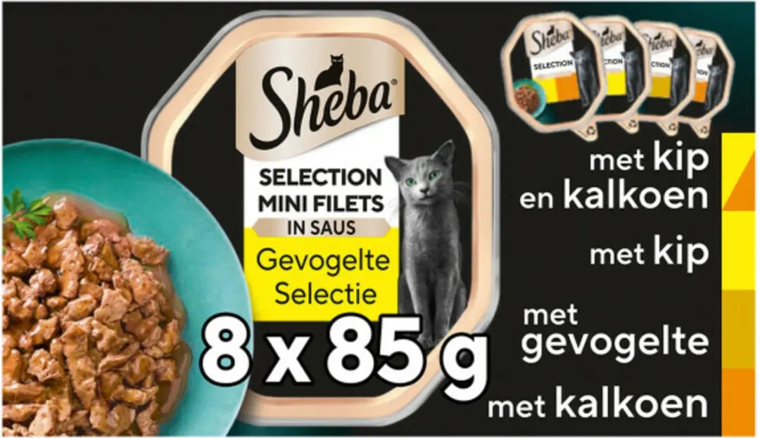 Sheba Mini Filets Adult Kattenvoer Natvoer Gevogelte in Saus - 680g