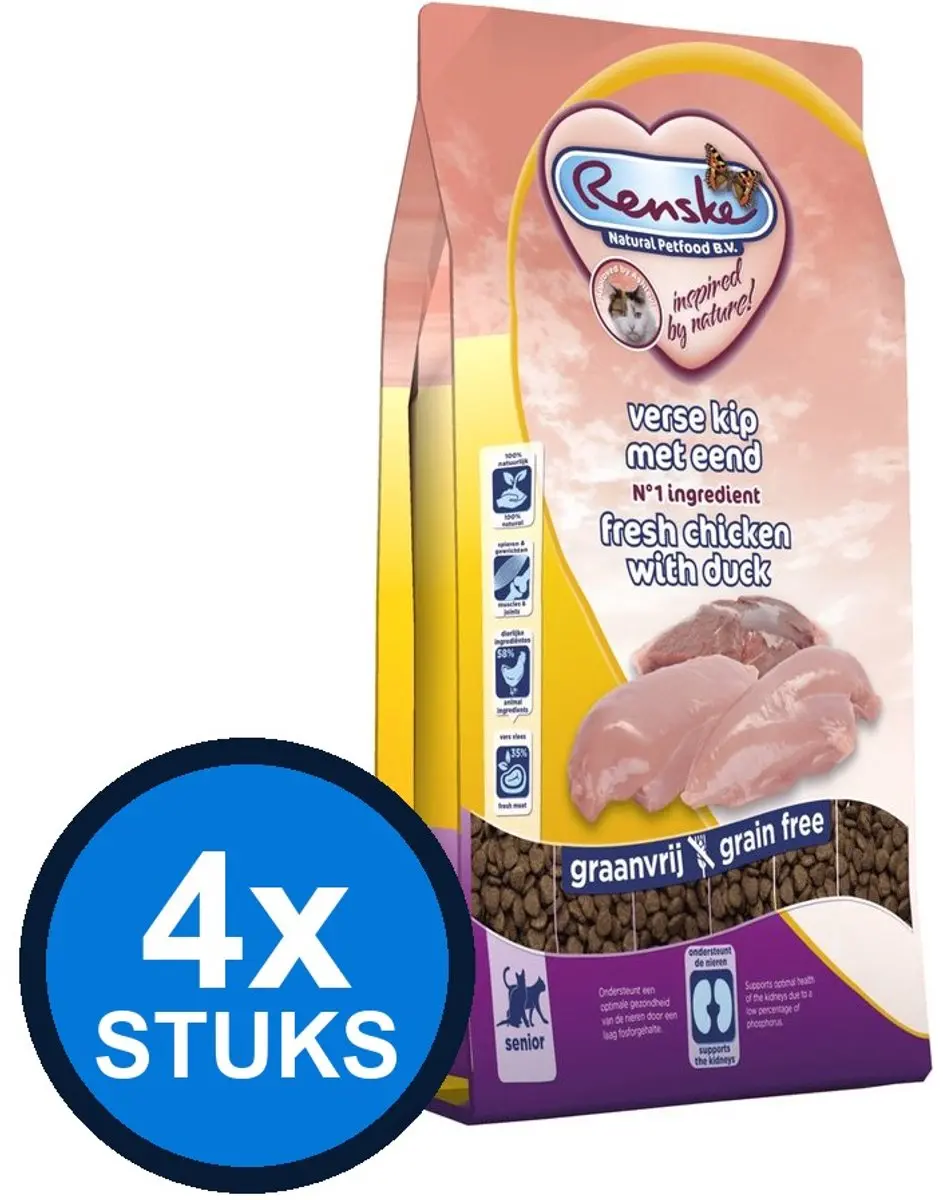 Renske Super Premium Droogvoer Kat Senior Kip&Eend 1,5kg