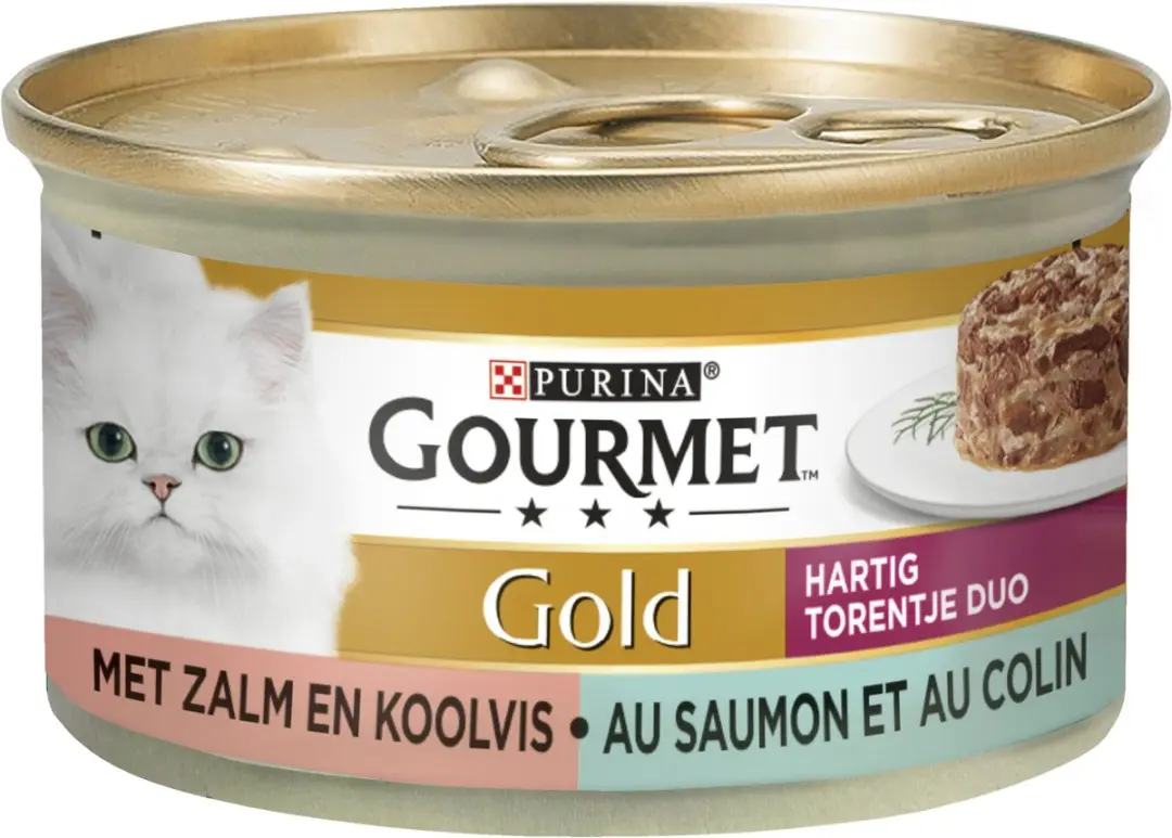 Gourmet Gold Hartig Torentje DUO Natvoer - Zalm & Koolvis - 24x85g