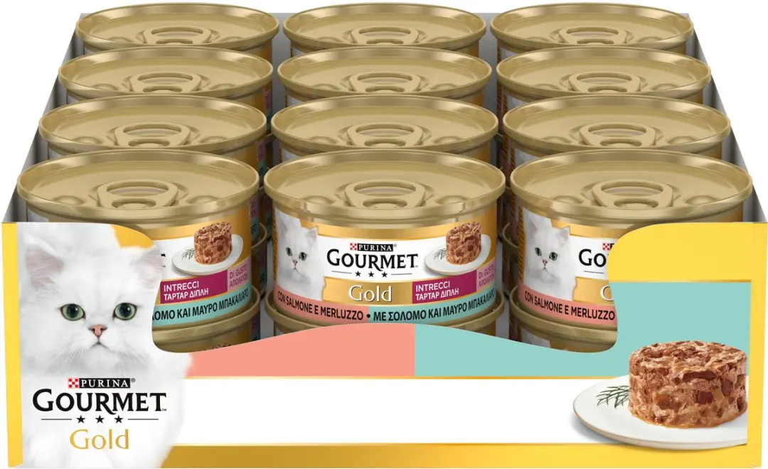 Gourmet Gold Hartig Torentje DUO Natvoer - Zalm & Koolvis - 24x85g