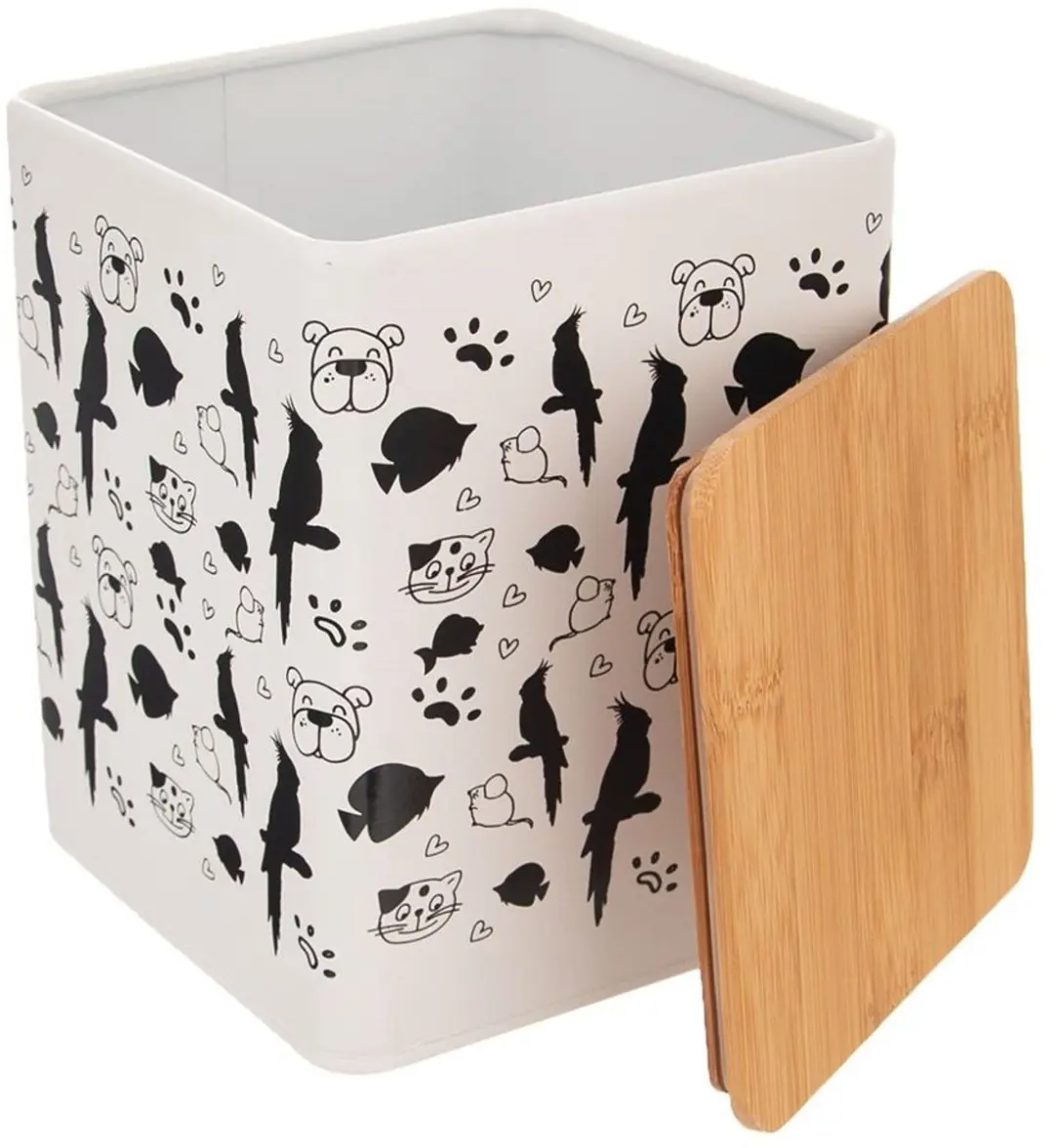 Orion Metalen Voeropslag Container 1,7L - Bambusdeksel - Wit/Zwart