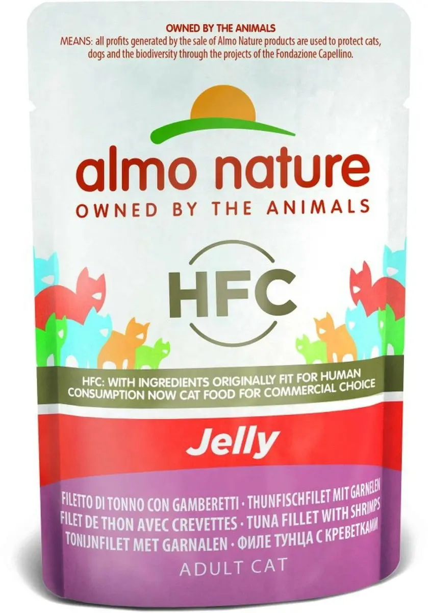 Almo Nature HFC Kat Jelly Tonijnfilet Garnalen 55g - 24 Stuks