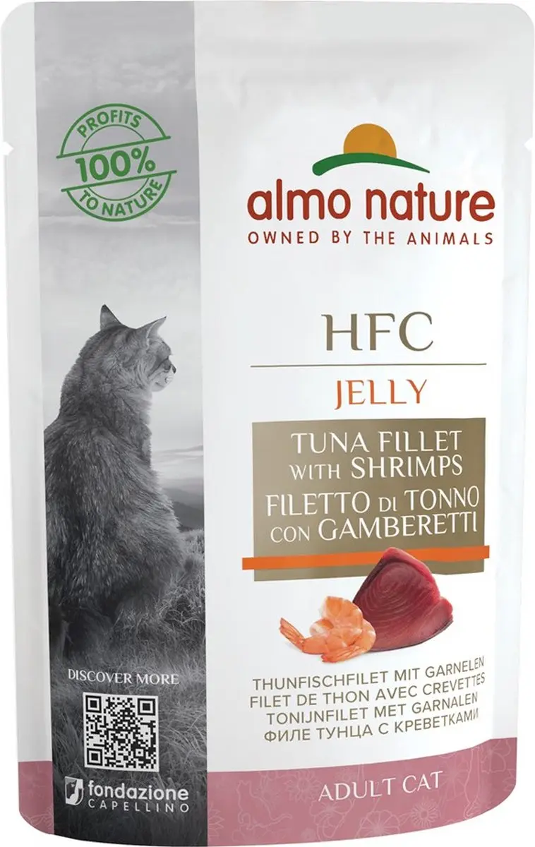 Almo Nature HFC Kat Jelly Tonijnfilet Garnalen 55g - 24 Stuks