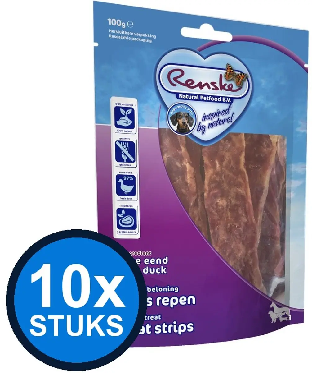 Renske Gezonde Beloning Vleesrepen Hond Eend 100g