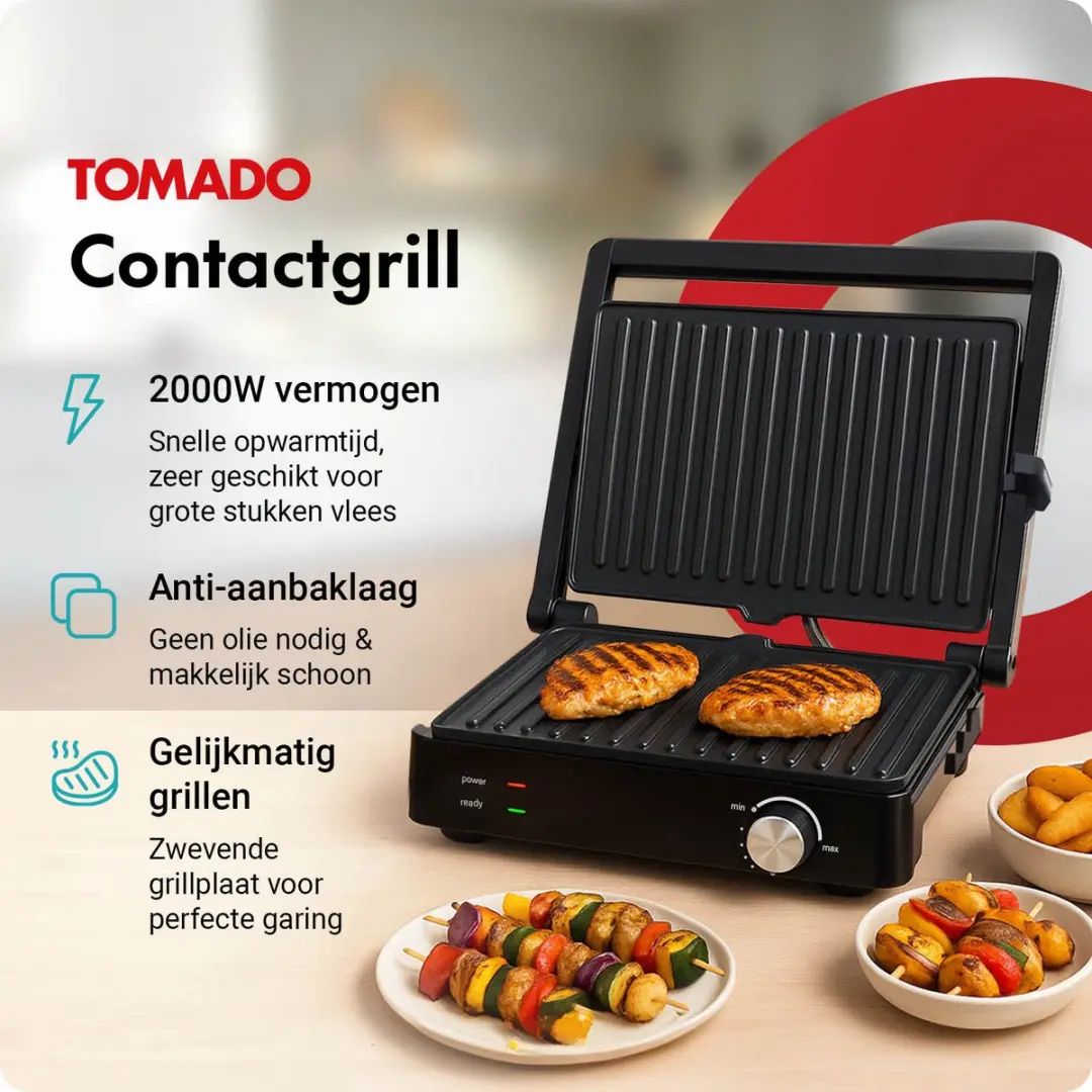 Tomado XXL Tosti Apparaat TGC4002B - 2000W - 4 Tosti's - Zwart