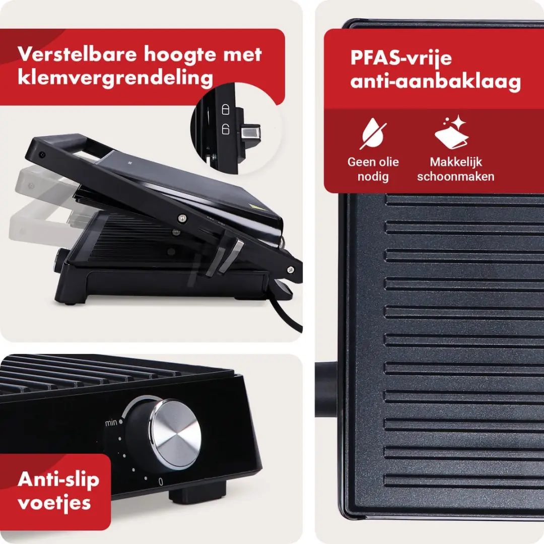 Tomado XXL Tosti Apparaat TGC4002B - 2000W - 4 Tosti's - Zwart