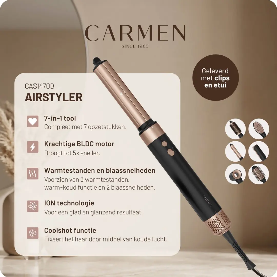 Carmen CAS1470B Multistyler 1400W - 7-in-1 - Zwart