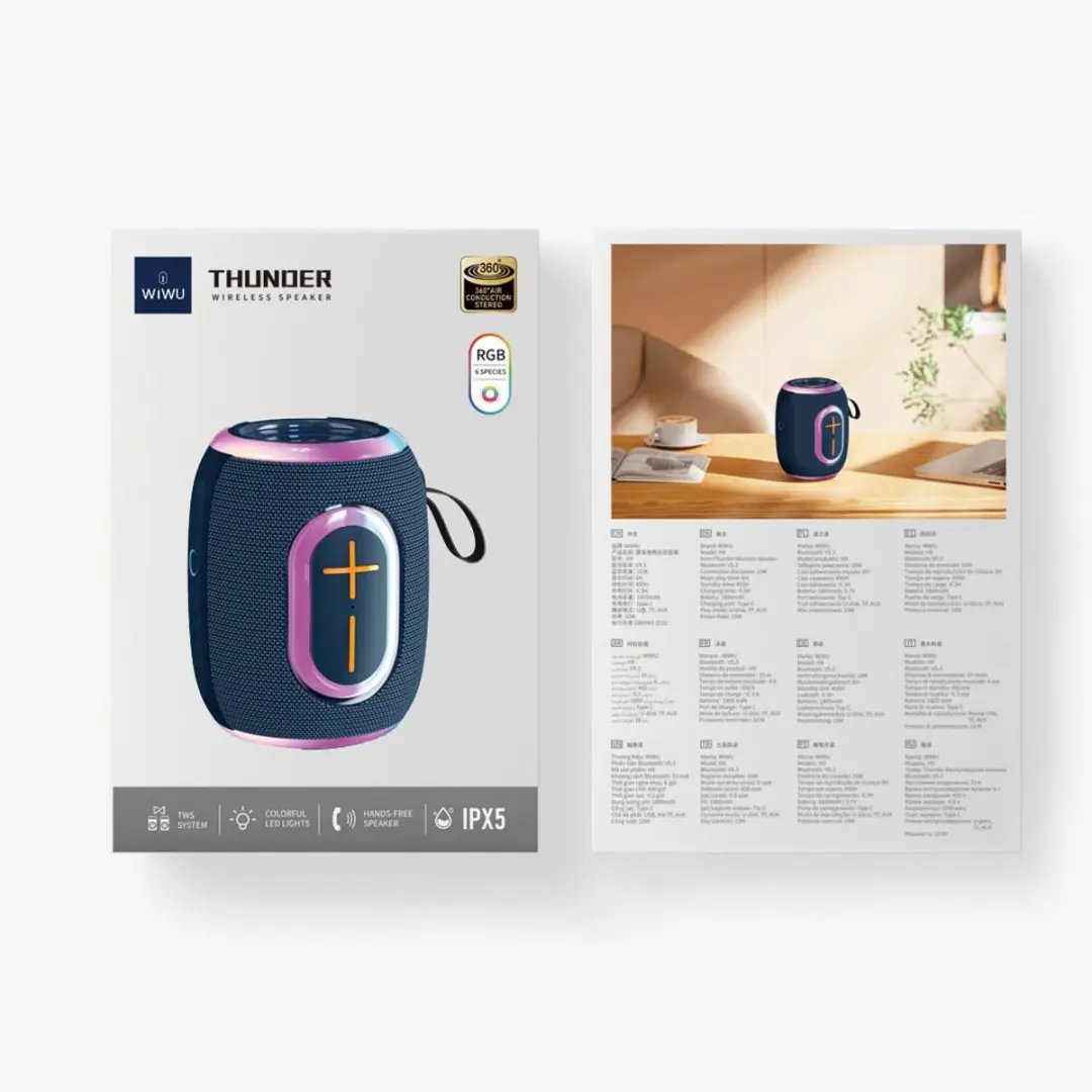 WiWu Thunder H9 Bluetooth Speaker 14392 - Blauw - afbeelding 6 van 6