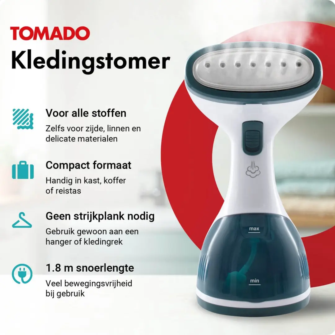 Tomado TSH1201W Kledingstomer - 1200W - Wit/Turquoise