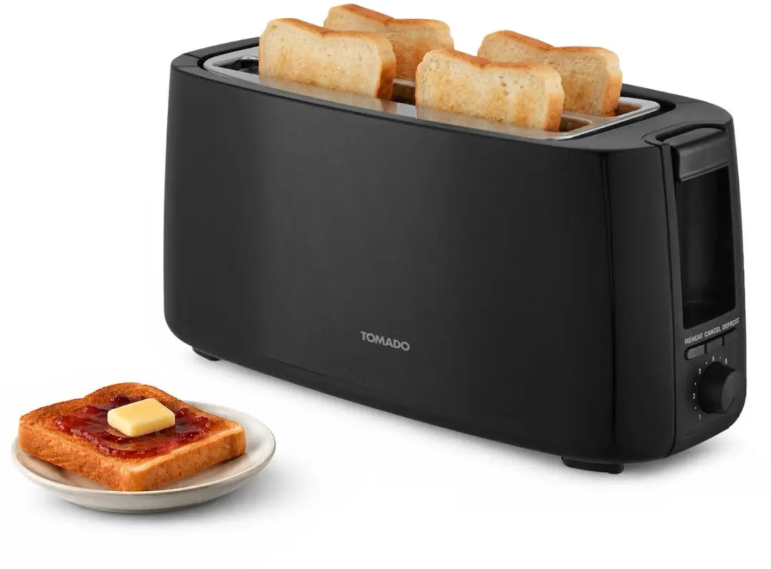 Tomado TBT4000B Broodrooster 1400W - 4 Sneetjes - Zwart
