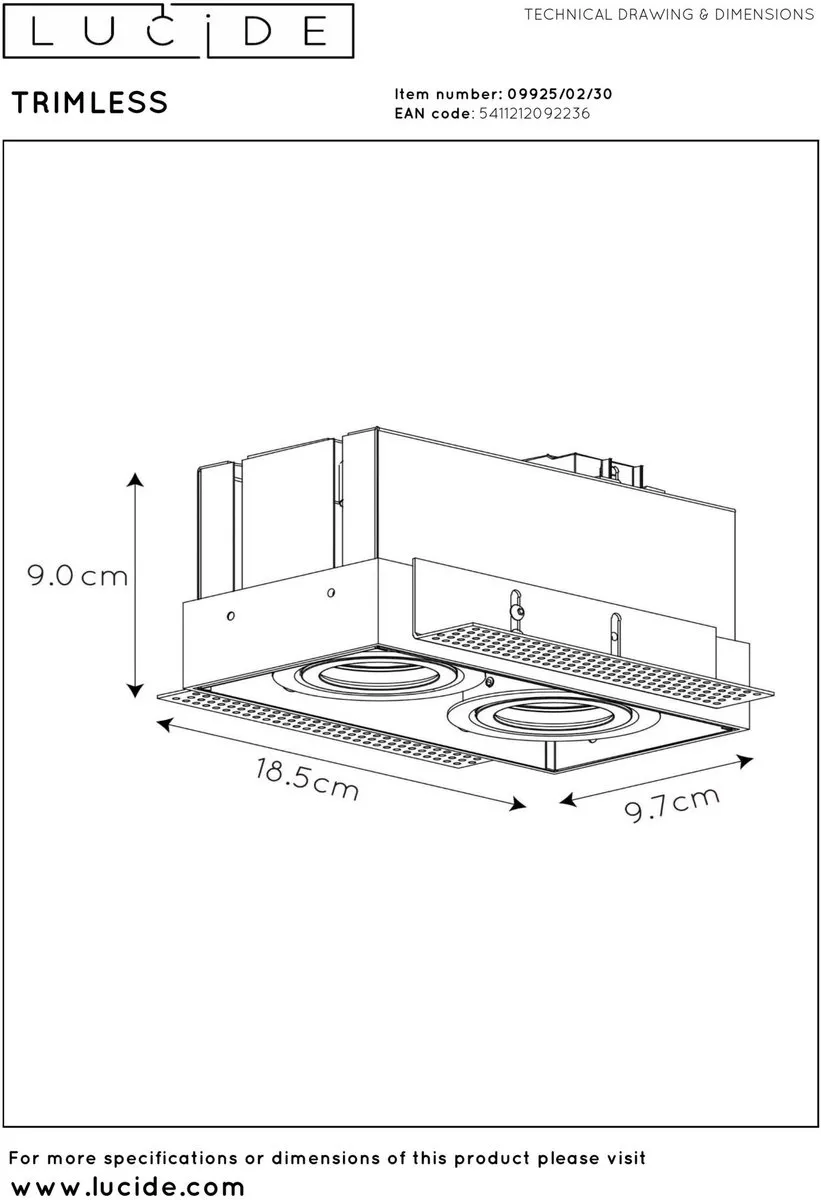 Lucide Trimless Inbouwspot 2xGU10 - Zwart