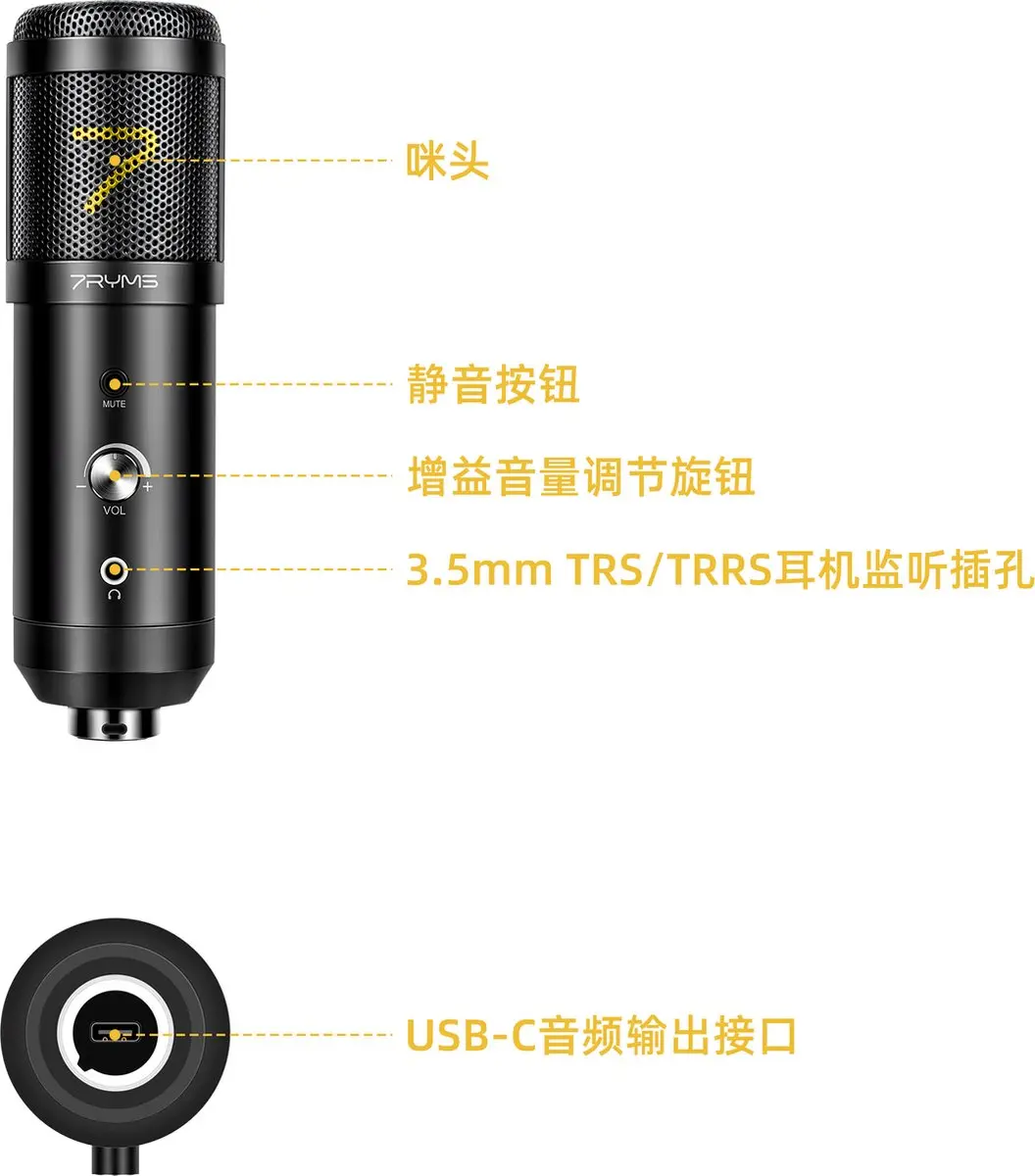 7RYMS AU01-K2 USB Microfoon Kit - Zwart