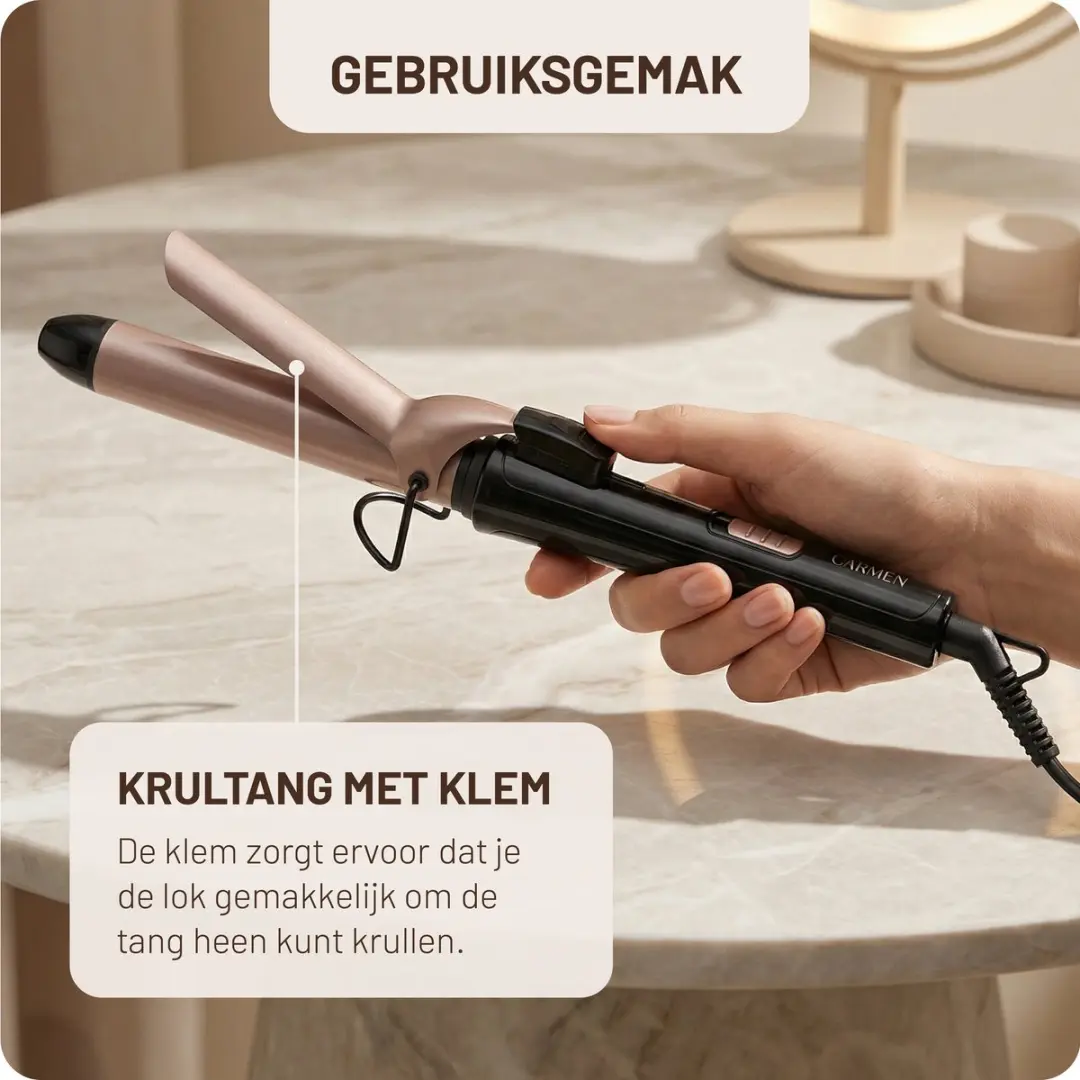 Carmen CCT2520B Krultang 25mm - 2 standen - Keramisch - Zwart roségoud