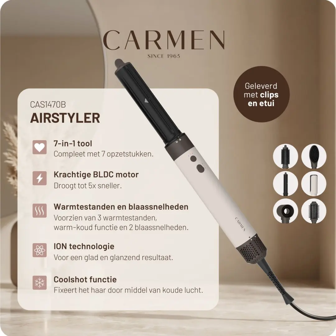 Carmen CAS1470C Multistyler 1400W - 7-in-1 - Beige