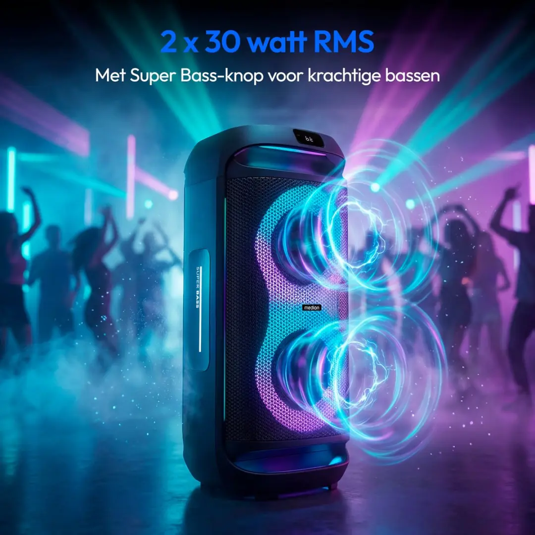 Medion PE-2 Plus Partybox MD400002 - Draadloze Bluetooth Speaker - Zwart - afbeelding 6 van 6