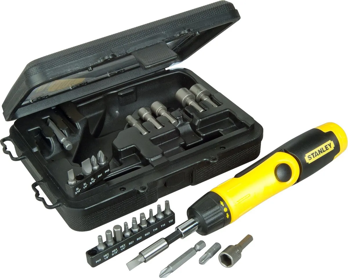 Stanley 22-delige Pistoolgreep Ratel-Bit-Set 0-63-022 - Zwart-geel