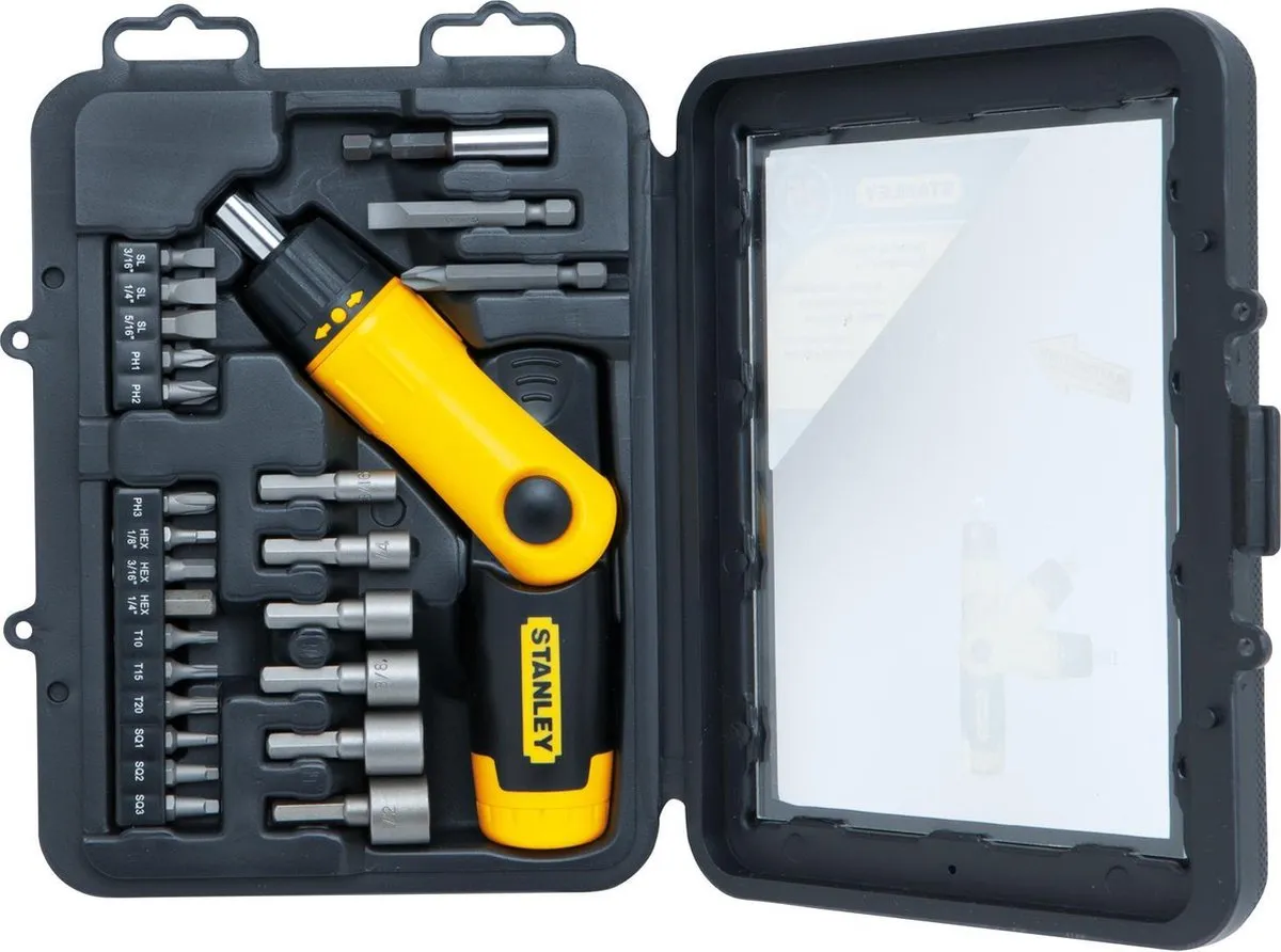Stanley 22-delige Pistoolgreep Ratel-Bit-Set 0-63-022 - Zwart-geel