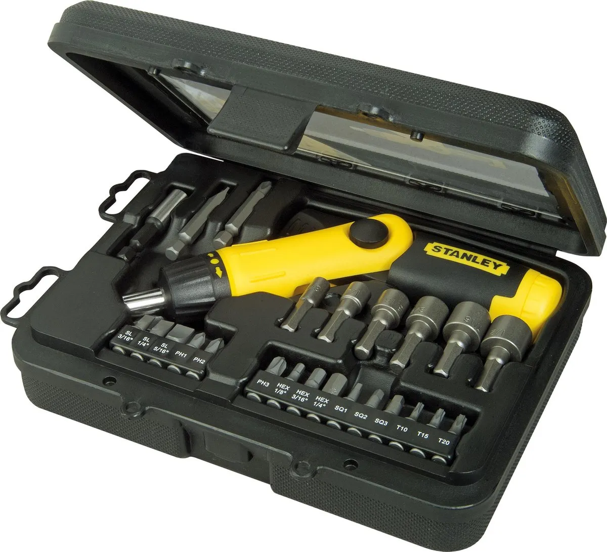 Stanley 22-delige Pistoolgreep Ratel-Bit-Set 0-63-022 - Zwart-geel