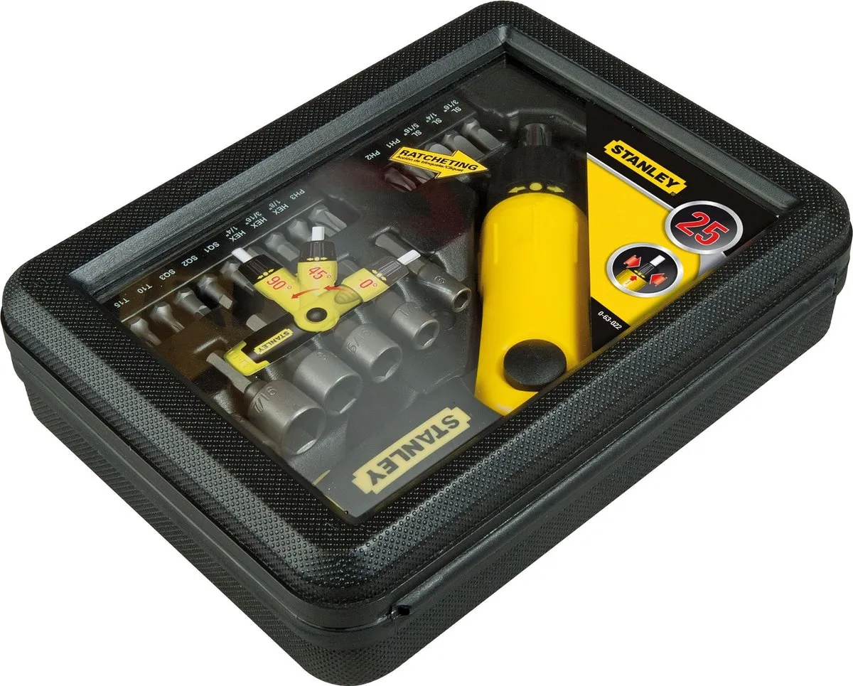 Stanley 22-delige Pistoolgreep Ratel-Bit-Set 0-63-022 - Zwart-geel