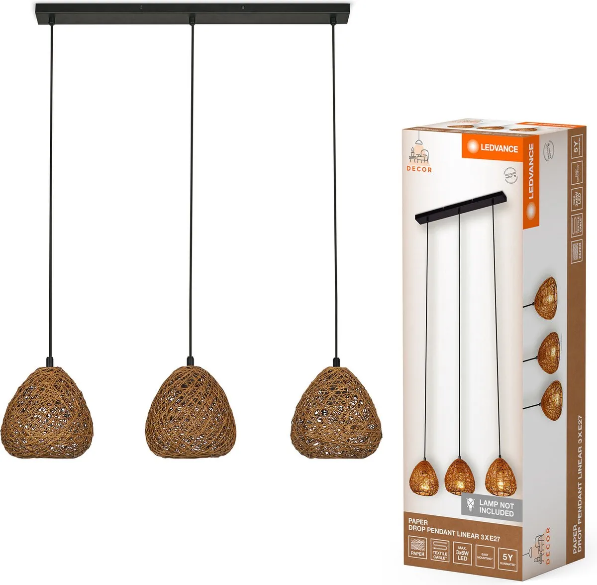 LEDVANCE Decor Paper Drop Hanglamp 3XE27 - Beige