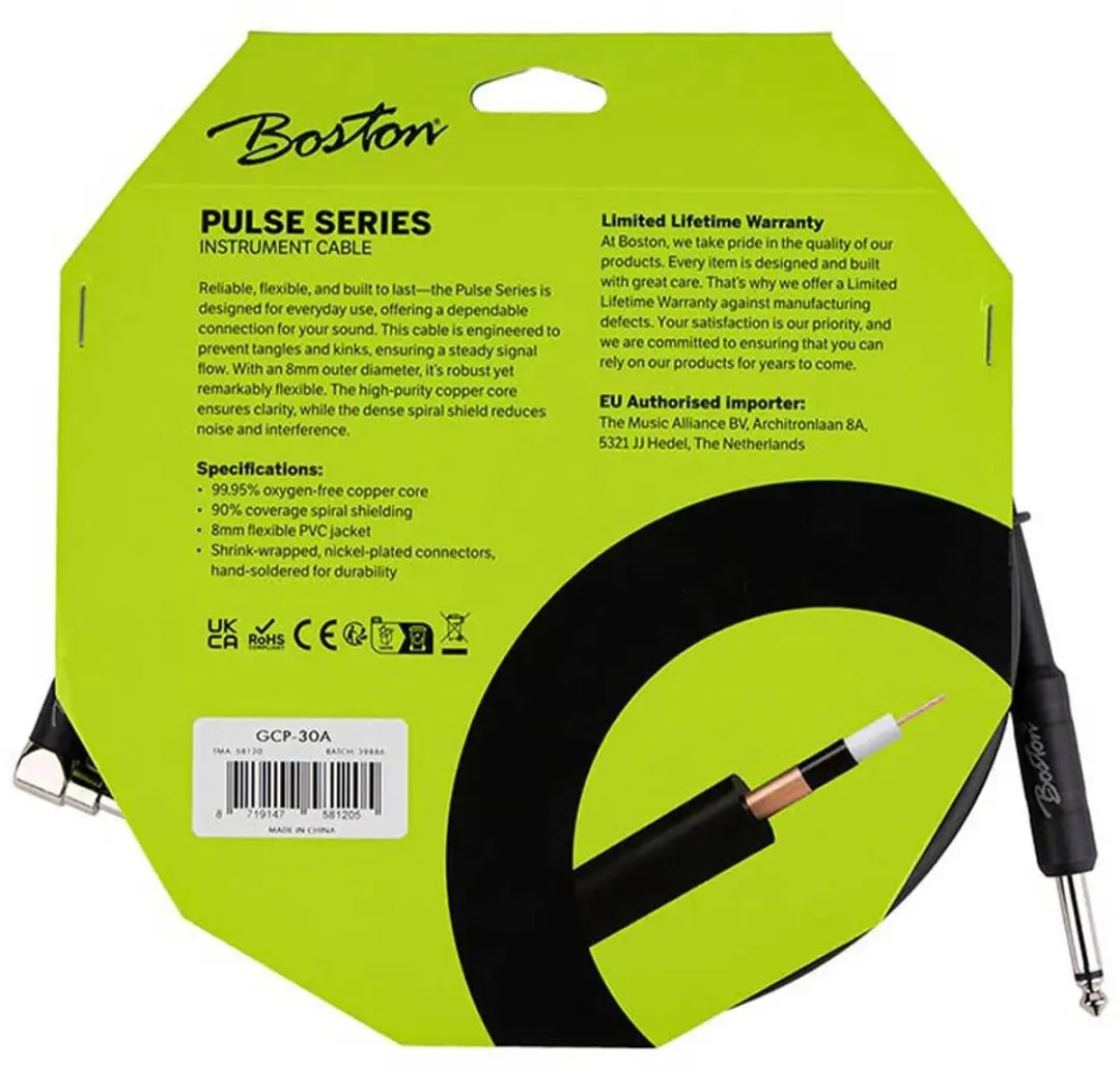 Boston GCP-30A Pulse Series Gitaarkabel 3m - Zwart