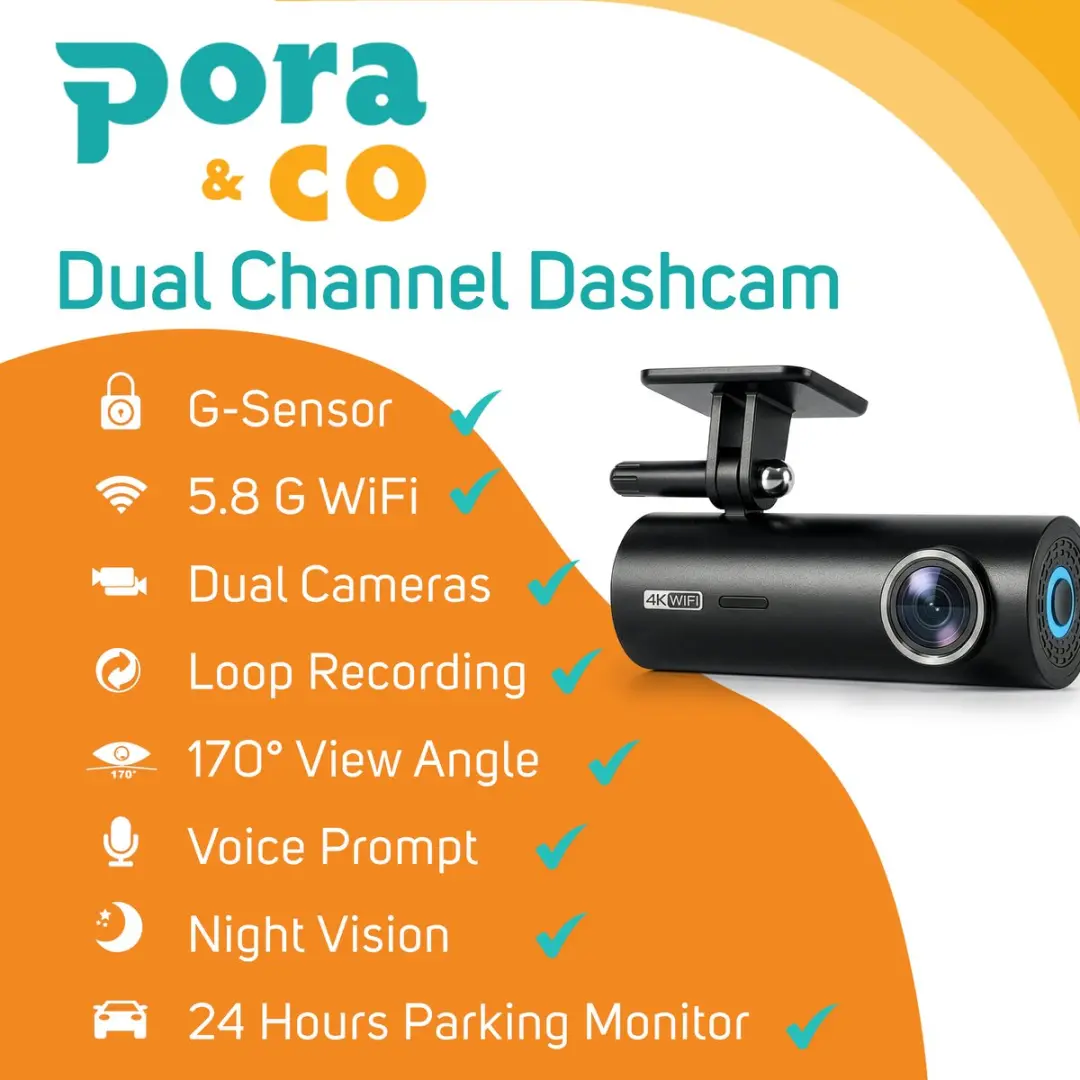 Pora&Co RLDV-G13 Dashcam Dual Lens 4K - Zwart